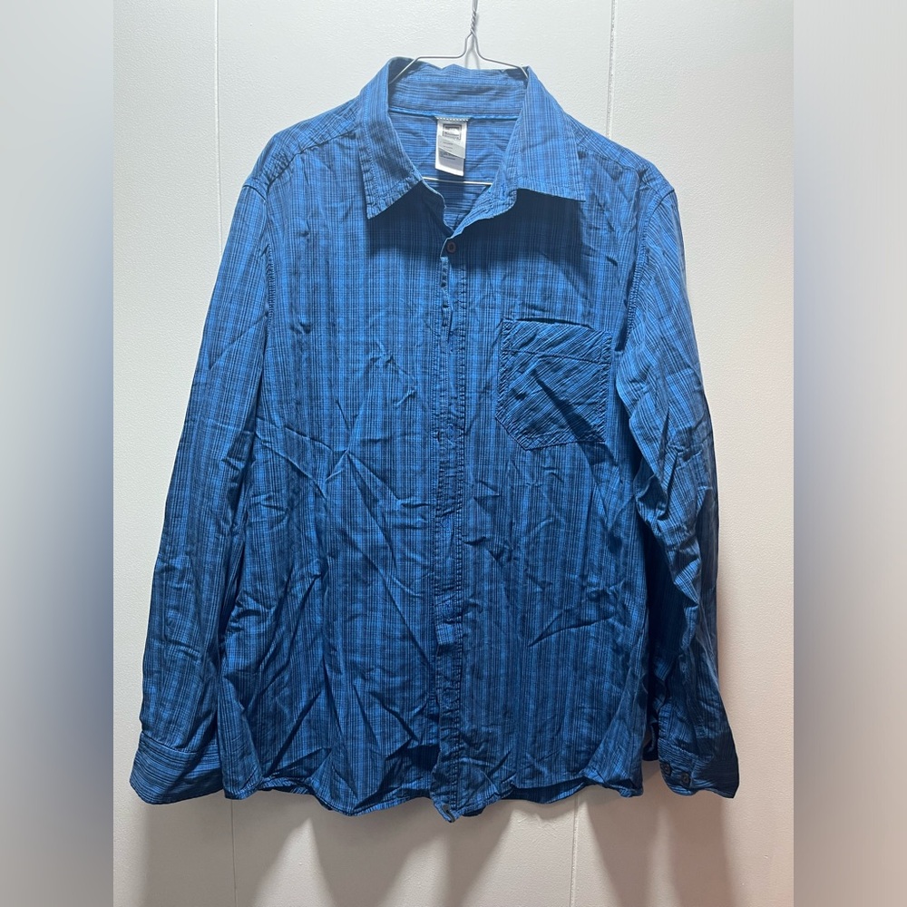 The North Face Button Shirt Mens Size Large Blue Plaid Long Sleeve Hiking